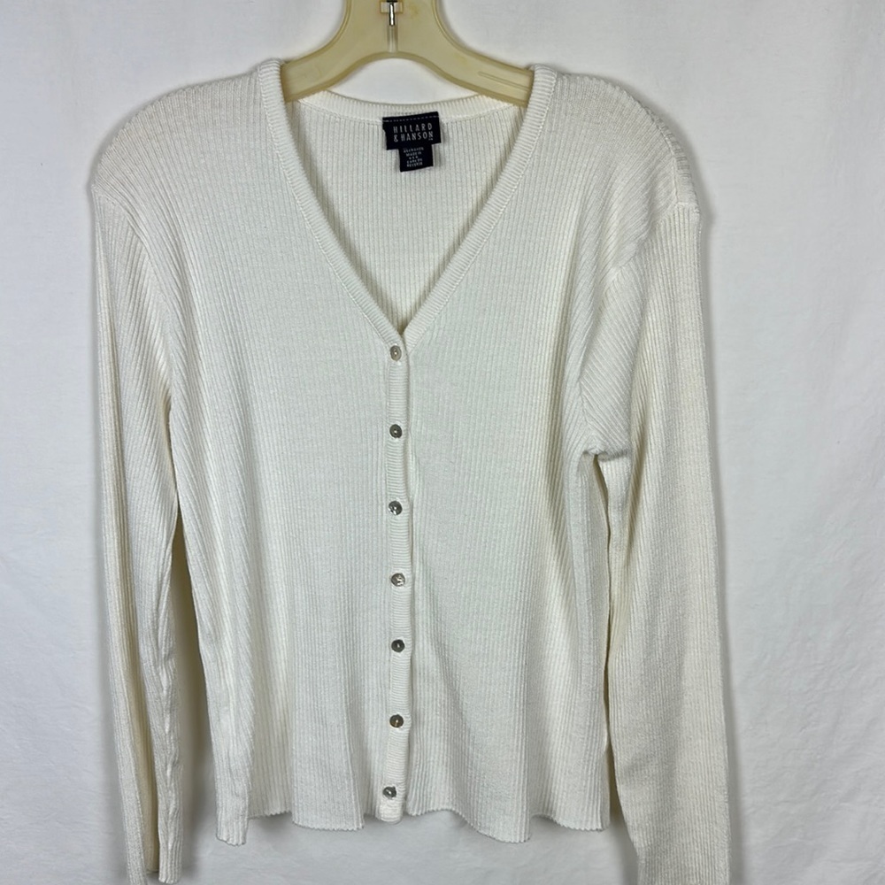 Hillard & Hanson cream button-down V-neck cardigan, size L